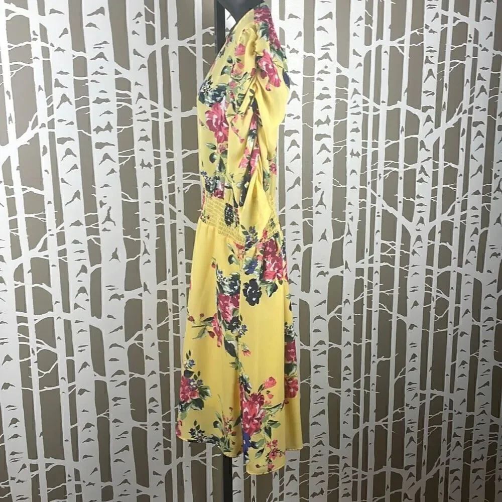 Floral Print Puff Sleeve Chiffon Dress L - Picture 3 of 10